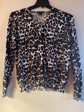 Women's Leopard Print Button Cardigan - Brown/Black